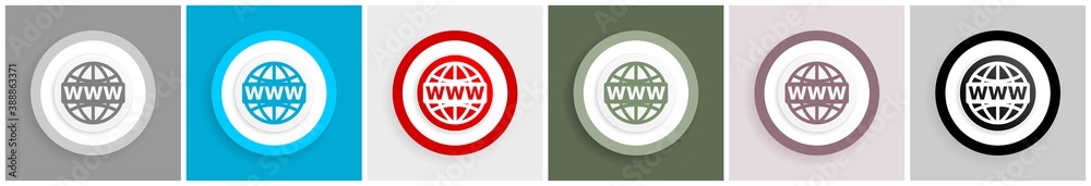 Aufkleber Web, www and internet icon set, colorful flat design vector illustrations in 6 options for web design and mobile applications