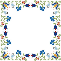 Fototapeta na wymiar frame of flowers Kashubian floral pattern folk art design border Polish Poland