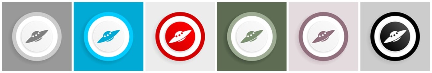 Ufo, alien spaceship icon set, colorful flat design vector illustrations in 6 options for web design and mobile applications © Alex White