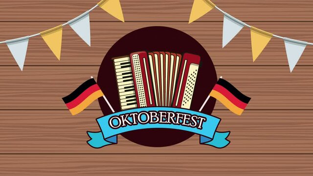 happy oktoberfest celebration animation with accordion and germany flags