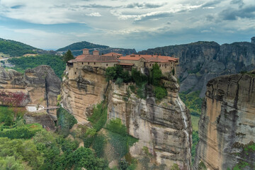 Fototapeta na wymiar The Monastery of Varlaam in the Meteora a stunning rock formation in central Greece hosting one of the largest and most precipitously built complexes of Eastern Orthodox monasteries