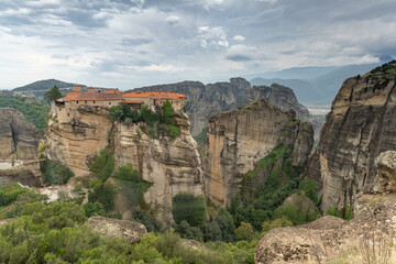 Naklejka na ściany i meble The Meteora a stunning rock formation in central Greece hosting one of the largest and most precipitously built complexes of Eastern Orthodox monasteries