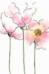 Abstract pink watercolour flowers painting 
