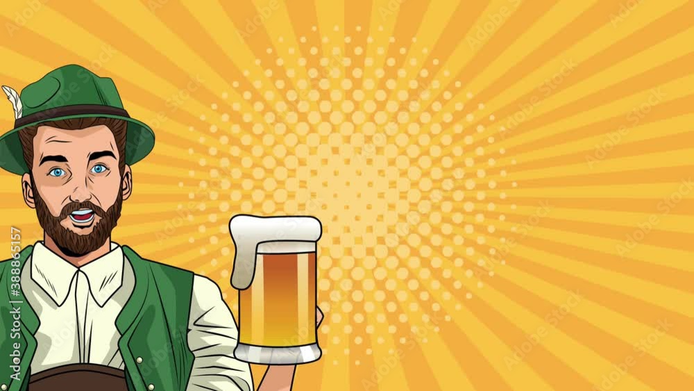 Poster happy oktoberfest celebration animation with german man drinking beer