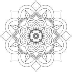 Easy Mandala coloring book simple and basic for beginners, seniors and children. Set of Mehndi flower pattern for Henna drawing and tattoo. Decoration in ethnic oriental, Indian style.