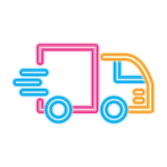 cargo truck icon, neon style
