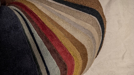Photo of a set of leather material. Multi-colored samples of genuine leather.  view from above.