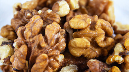 Close up of a group of walnuts