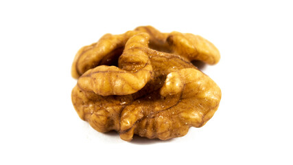 Close up view to a beautiful walnut with white background