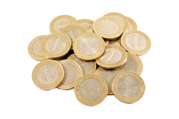 Turkish lira coins on white background