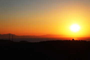 A beautiful sunset view and red lights ftom Izmir Turkey
