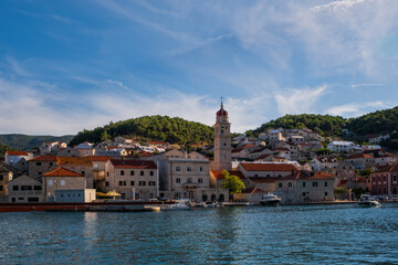 Pucisca is small town on Island of Brac, popular touristic destination on Adriatic sea, Croatia. August 2020.