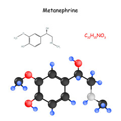 Metanephrine. Chemical structural formula and model of molecule.