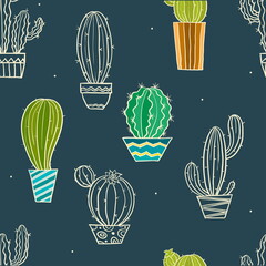 Cute seamless cactus pattern background. Vector illustrations