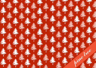red christmas background with pine tree, seamless  wallpaper in red color