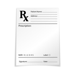 Blank medical prescription form isolated on white background. Realistic vector illustration of Rx pad template. Empty mockup for treatment and drug list © svetolk