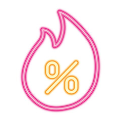 fire flame with percentage symbol icon, neon style