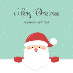 Christmas card with happy Santa Claus and wishes. Vector