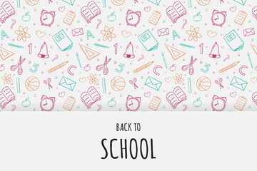 Back to School card. Background with funny draws. Vector