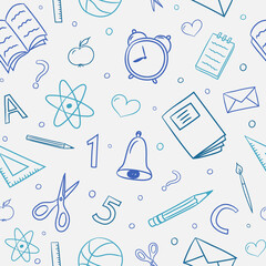 School background. Seamless pattern with doodles. Vector