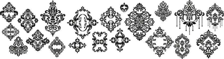 Oriental vector damask patterns for greeting cards and wedding invitations.