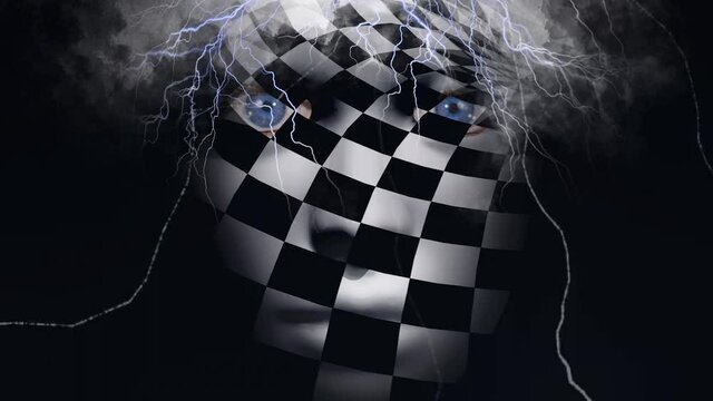 Chess face with storm clouds and lightnings