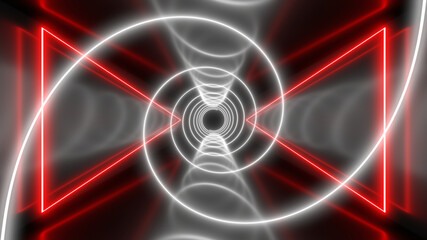 Sci Fy neon lamps in a dark tunnel. Reflections on the floor and walls. 3d rendering image.