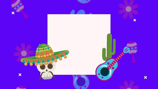 dia de los muertos celebration with mariachi skull and guitar frame