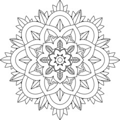 Easy Mandala coloring book simple and basic for beginners, seniors and children. Set of Mehndi flower pattern for Henna drawing and tattoo. Decoration in ethnic oriental, Indian style.