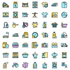Dry cleaning icons set. Outline set of dry cleaning vector icons thin line color flat on white