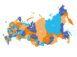Russia - political map of federal divisions - obrazy, fototapety, plakaty