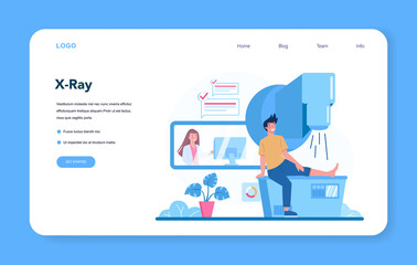 Radiologist web banner or landing page. Doctor examing X-ray