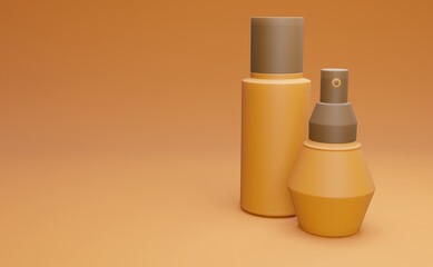 Set of empty realistic package for cosmetic product. Collection of blank template of plastic container. Mockup of packages isolated on orange background.3d illustration.