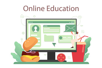 Fast food, burger house online service or platform. Chef cooking
