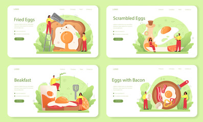 Tasty fried eggs with vegetables and bacon for breakfast web