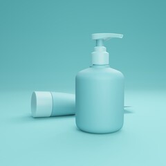 Empty realistic package for cosmetic product. Collection of blank template of plastic container. Mockup of packages isolated on supphire background.3d illustration.