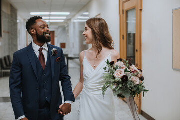 Happy Bride and Groom in Courthouse for Wedding