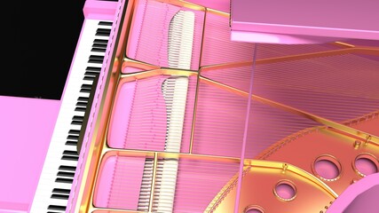 Pink-Gold Grand Piano. 3D illustration. 3D high quality rendering. 3D CG.