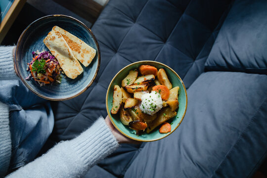 Tofu Cheese With Salad And Baked Potato.