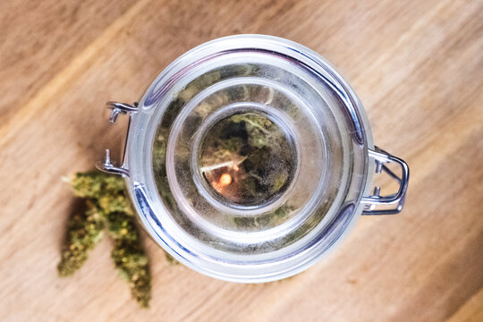 Topshot of Jar with Cannabis