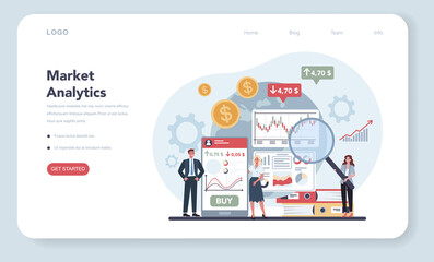 Financial broker web banner or landing page. Market analytics,