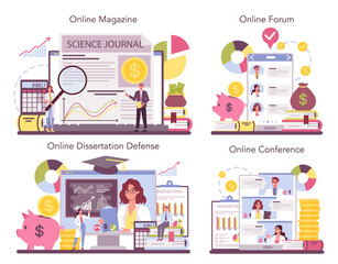 Economist online service or platform set. Professional scientist