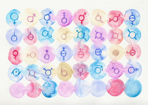 Different genders symbols on colorful circles