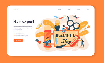 Barber web banner or landing page. Idea of hair and beard care