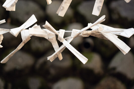 Fushimi Inari Shrine, Kyoto, Japan, Omikuji (Japanese fortune-telling paper strips)