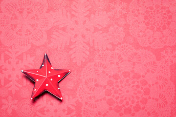 Fototapeta na wymiar Christmas background with star decoration and copy space. New Year Christmas minimal greeting card background. Flat lay.