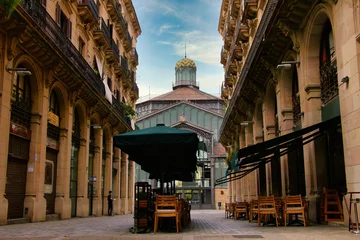 Fotobehang Barcelona view of a Gothic street in el born and the museum of the cultural center and memory of Barcelona.  © Amir Sutan 