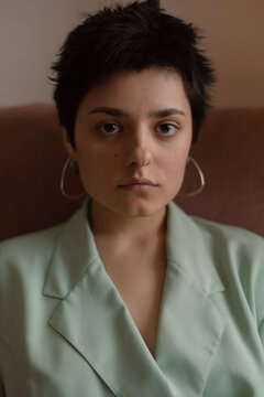 portrait if beatiful girl with short hair