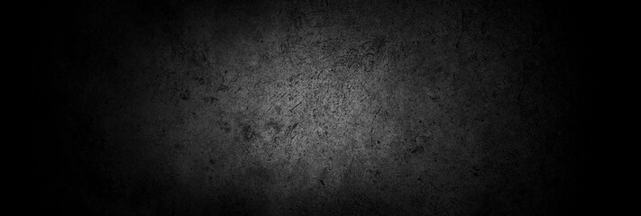Old wall texture cement dark black gray panorama background abstract grey color design are light with white gradient background.