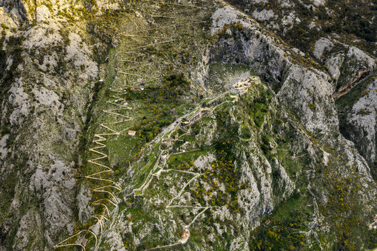 Aerial view of Kotor fortress, Montenegro